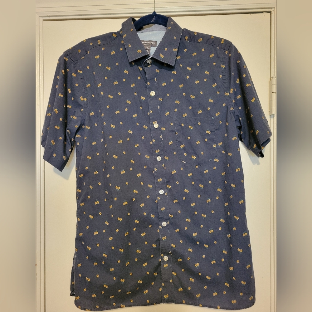 Van Heusen Dark Blue Shirt with Gold Accents